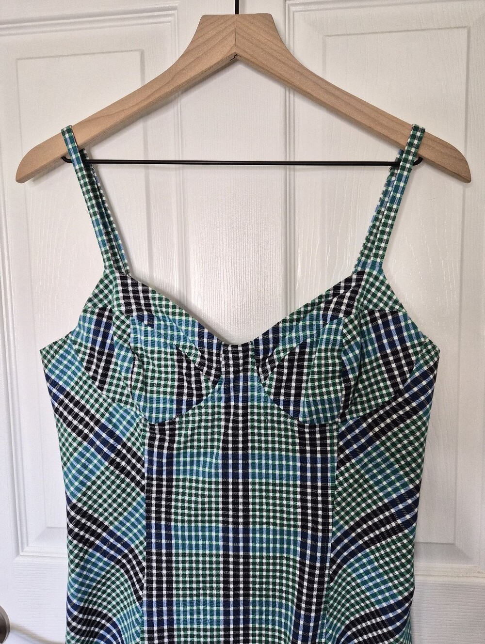 Urban Outfitters Plaid Mini Strappy Dress Green/Blue/Black Cotton Blend Size L - Picture 10 of 12